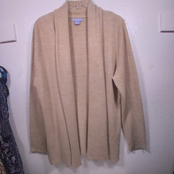 Laura Scott Mid Length Beige Cardigan Sweater 1X - Picture 2 of 14